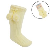 S355-LEM: Lemon Knee Length Socks w/Pom Pom (0-24 Months)